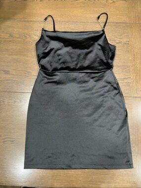 Planet Gold Black Slip Dress with Gold Chain Straps (Women’s Size XXL)